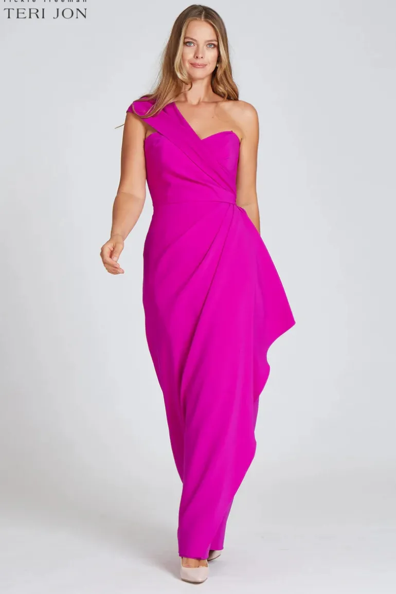 Stretch Crepe Side Drape Gown