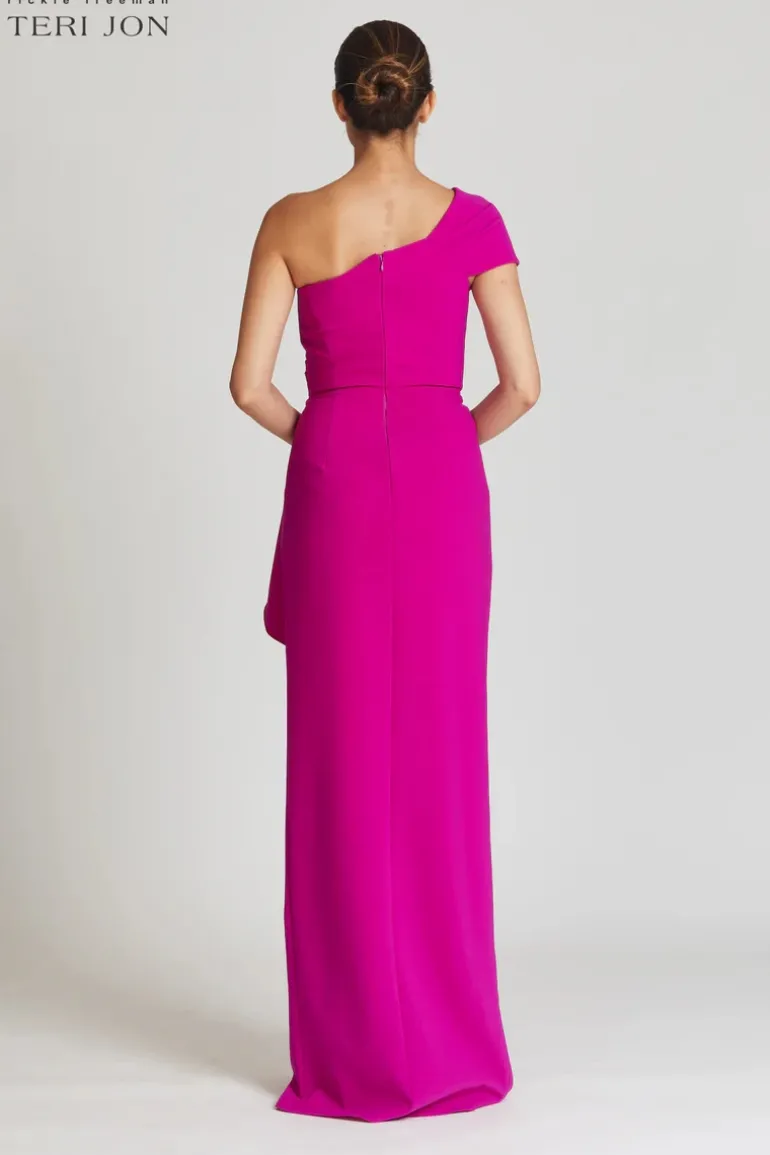 Stretch Crepe Side Drape Gown