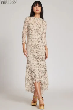 Stretch Crochet 3/4 Sleeve High Low Hem Dress