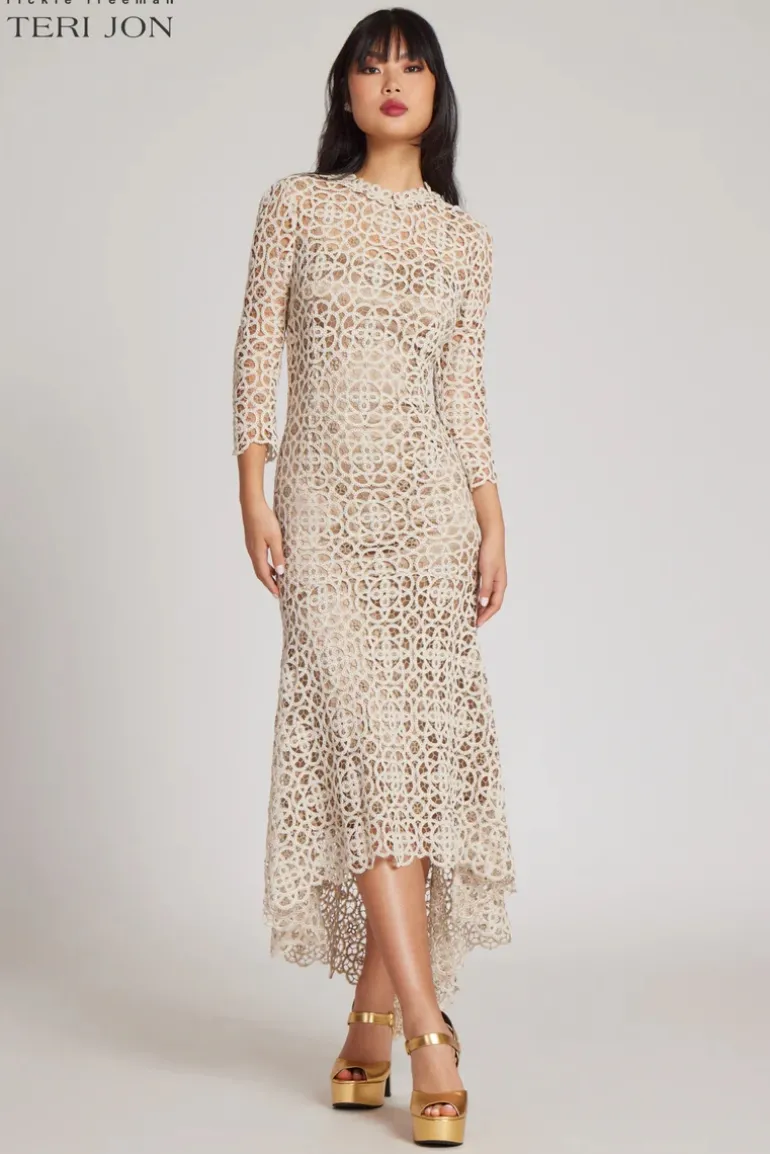Stretch Crochet 3/4 Sleeve High Low Hem Dress