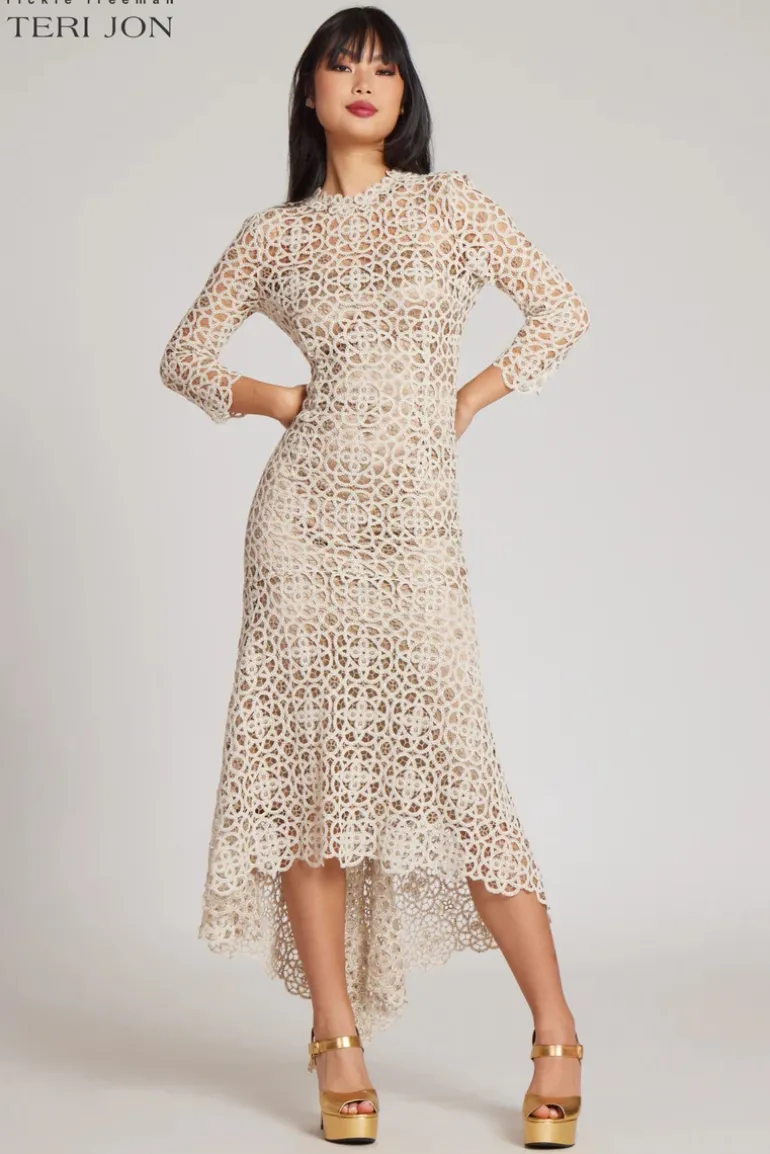 Stretch Crochet 3/4 Sleeve High Low Hem Dress