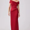 Stretch Gazar Asymmetrical Evening Dress
