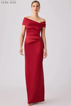 Stretch Gazar Asymmetrical Evening Dress
