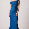 Stretch Jacquard Asymmetrical Swirl Gown