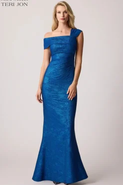 Stretch Jacquard Asymmetrical Swirl Gown