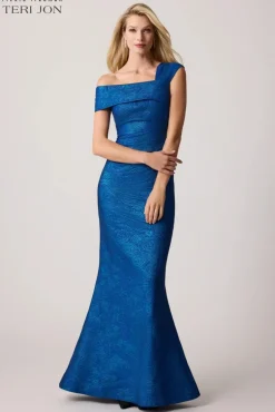 Stretch Jacquard Asymmetrical Swirl Gown
