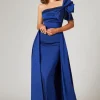 Stretch Taffeta One Shoulder Bow Trim Side