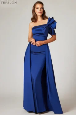 Stretch Taffeta One Shoulder Bow Trim Side