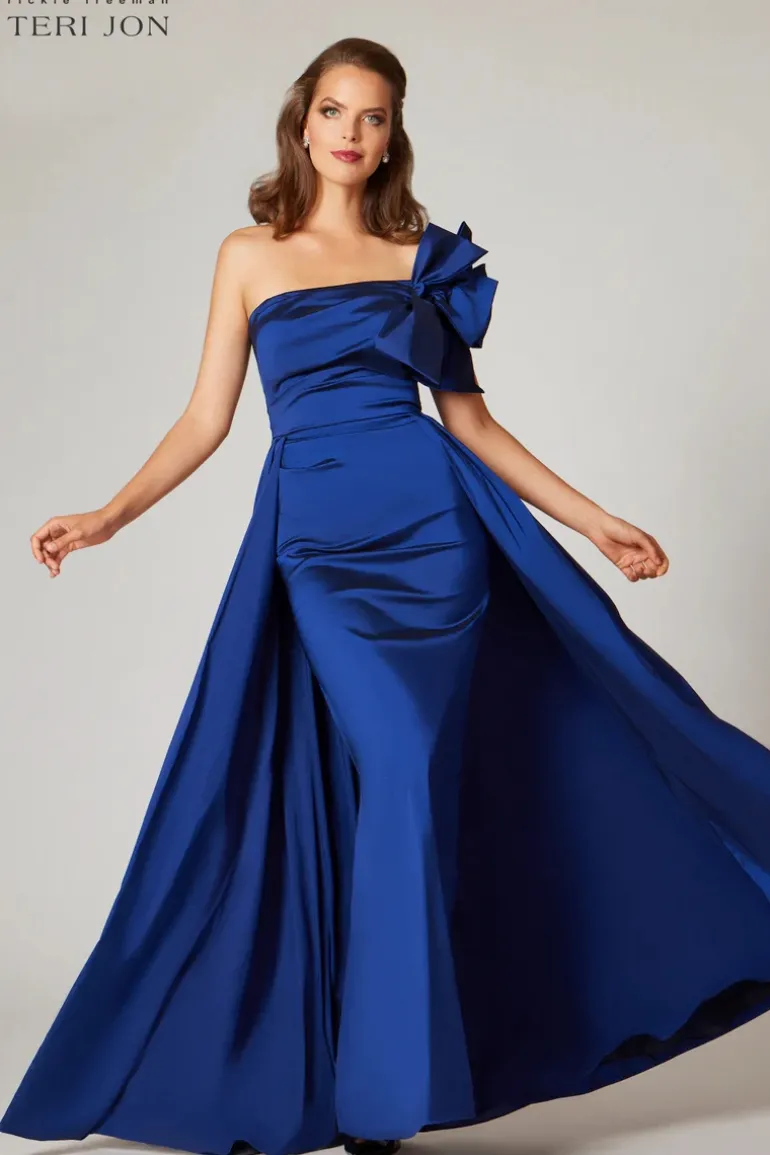 Stretch Taffeta One Shoulder Bow Trim Side