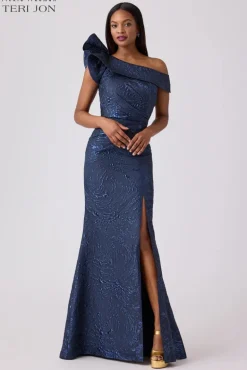 Swirl Jacquard Ruffle Gown