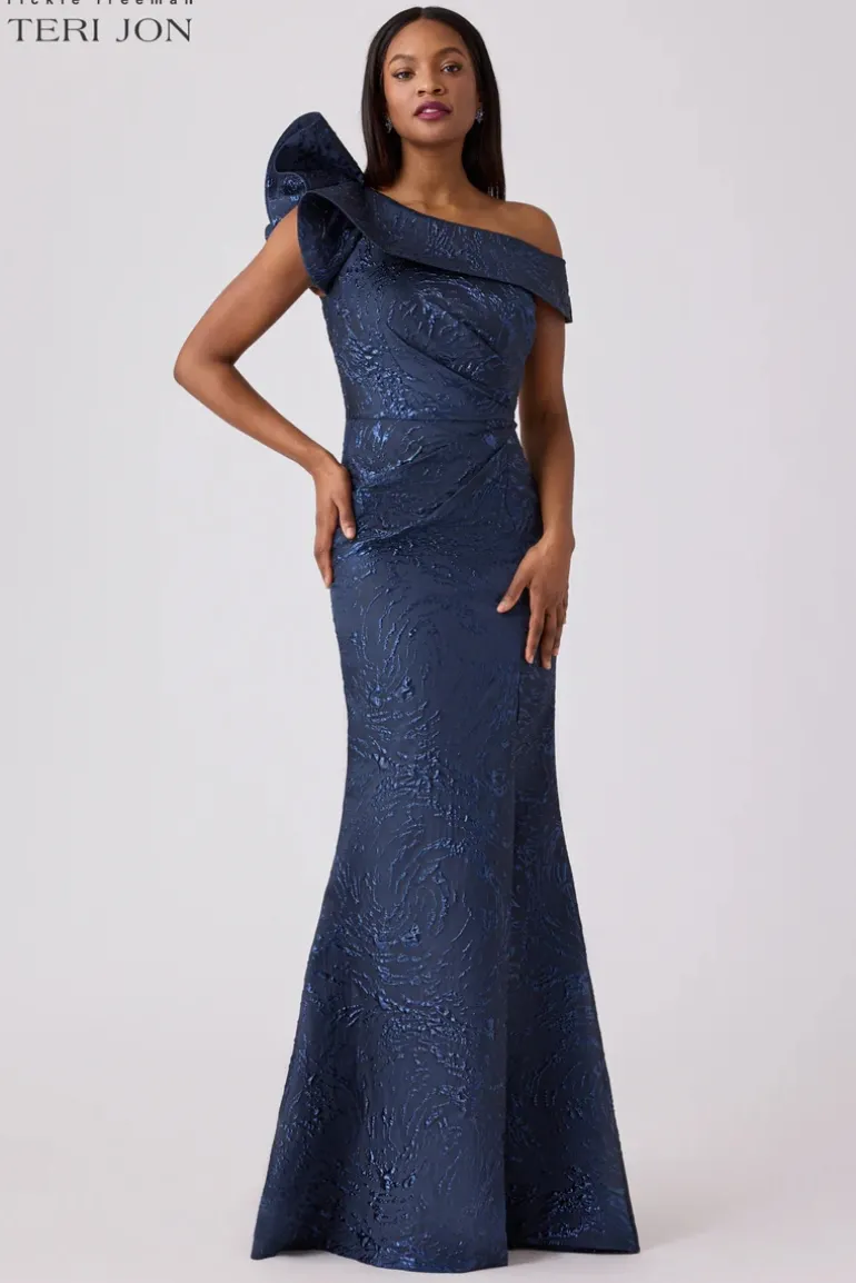 Swirl Jacquard Ruffle Gown