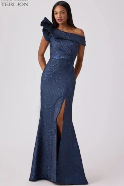 Swirl Jacquard Ruffle Gown
