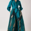 Taffeta and Metallic Jacquard Shirt Waist Gown