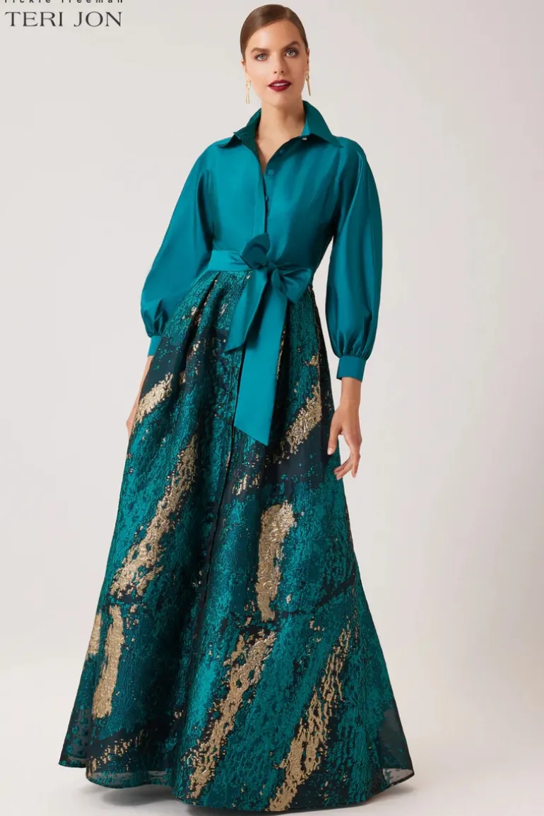 Taffeta and Metallic Jacquard Shirt Waist Gown