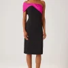 Taffeta Asymmetrical Crepe Sheath Dress