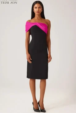 Taffeta Asymmetrical Crepe Sheath Dress
