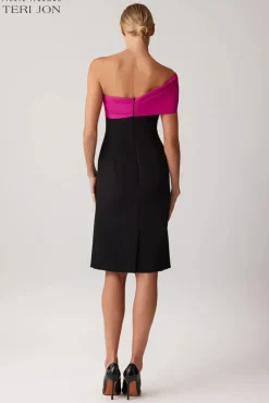 Taffeta Asymmetrical Crepe Sheath Dress