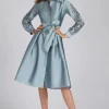 Taffeta Eyelet Collar and Sleeve Shirt Dress