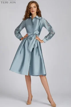Taffeta Eyelet Collar and Sleeve Shirt Dress