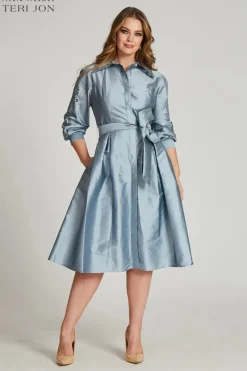 Taffeta Eyelet Collar and Sleeve Shirt Dress