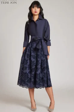 Taffeta Floral Eyelet Shirt Dress