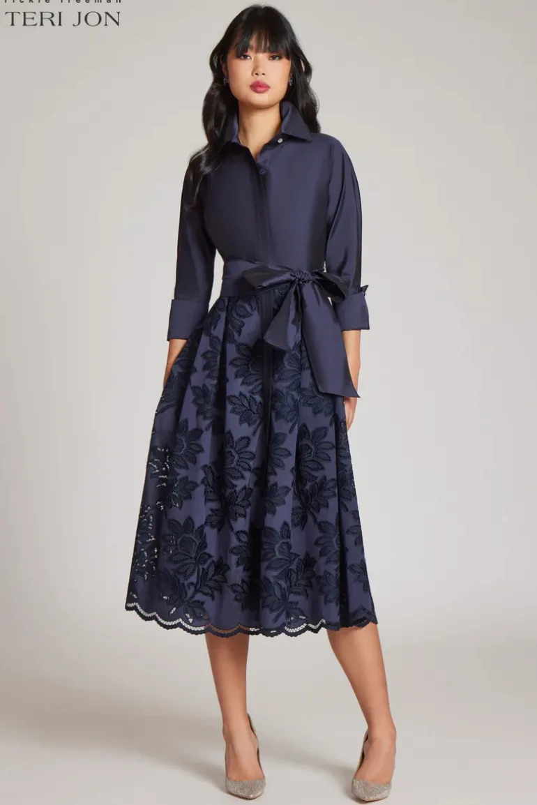 Taffeta Floral Eyelet Shirt Dress
