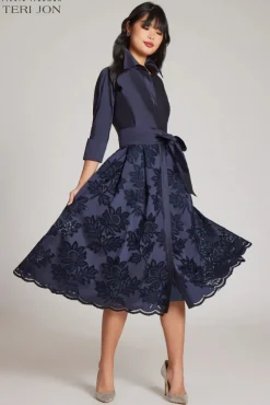 Taffeta Floral Eyelet Shirt Dress
