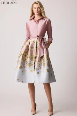 Taffeta Floral Jacquard Shirt Dress