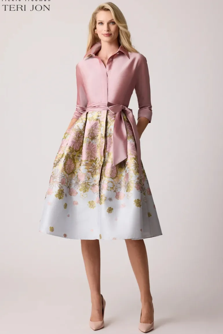 Taffeta Floral Jacquard Shirt Dress
