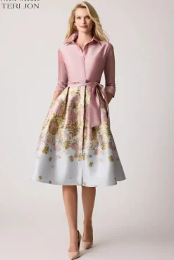 Taffeta Floral Jacquard Shirt Dress