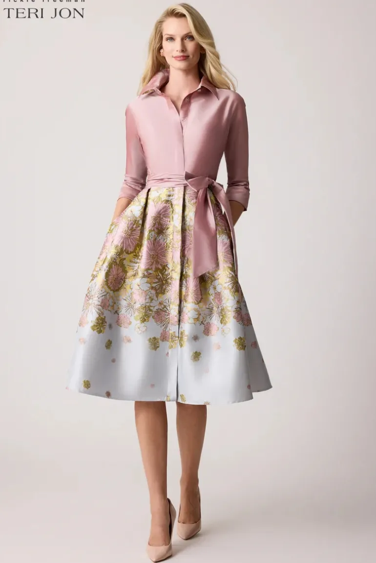 Taffeta Floral Jacquard Shirt Dress