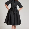 Taffeta Sequin Embellished Puff Sleeve Dress