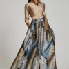 Taffeta Shirt Gown With Feather Pattern