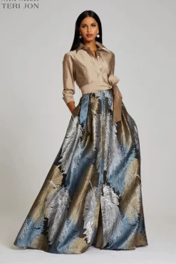 Taffeta Shirt Gown With Feather Pattern