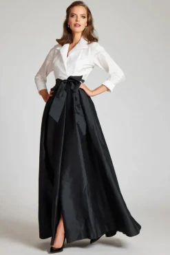 Taffeta Shirt Waist Gown with Envelope Collar