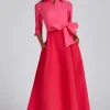 Taffeta Shirt Waist Gown In Fuchsia