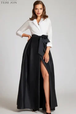 Taffeta Shirt Waist Gown with Envelope Collar