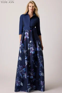 Taffeta Textured Floral Organza Gown