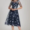 Tea Length Embroidered Tulle Cocktail Dress