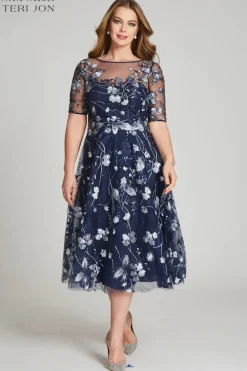 Tea Length Embroidered Tulle Cocktail Dress