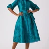 Textured Jacquard Balloon Sleeve Shirt Dress