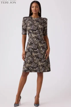 Textured Jacquard Fit And Flare Dress