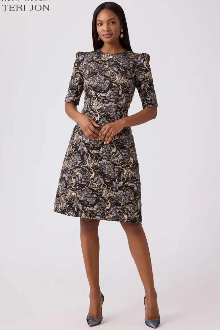 Textured Jacquard Fit And Flare Dress