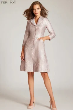 Tonal Metallic Pattern Coat Dress