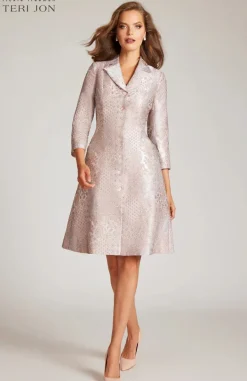 Tonal Metallic Pattern Coat Dress