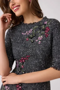 Tweed A-Line Applique Dress