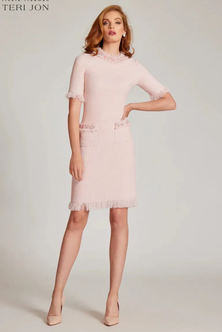 Tweed Fringe Bead Trim Pocket Dress