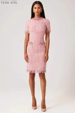 Tweed Sheath Dress With Bead Trim