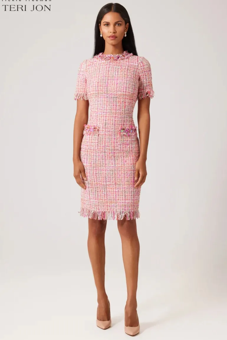 Tweed Sheath Dress With Bead Trim