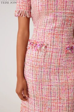 Tweed Sheath Dress With Bead Trim